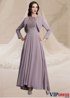 Elegant Chiffon Long Formal Dress with Asymmetrical Hemline and Half Sleeves