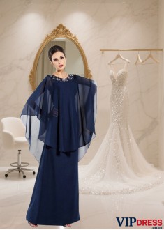 Floor-Length Chiffon A-Line Mother of the Bride Dress with 3/4 Sleeves