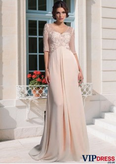 Elegant Chiffon V-Neck Mother of the Bride Dress with Beading – A-Line Sweep Train