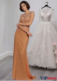 Chiffon Scoop Neck Mother of the Bride Dress with Beading, Evening Formal Dress