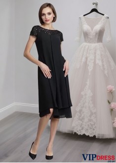 Scoop Neck Chiffon Mother of the Bride Dress – Knee-Length A-Line Gown