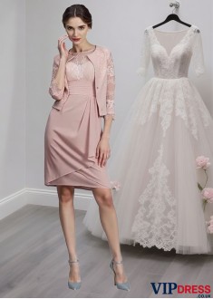 Pink Chiffon Mother of the Bride Dress – Sleeveless Knee-Length Gown with Ruffles
