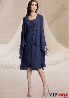 Knee-Length Chiffon Mother of the Bride Dress with Half Sleeves