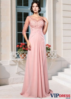 Elegant Beaded Chiffon Scoop A-Line Mother of the Bride Dress