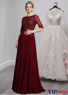 Elegant Chiffon UK Mother of the Bride Dress with Applique and Half Sleeves