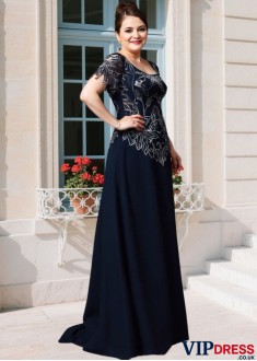 Chiffon Square Neck Mother of the Bride Dress – Floor Length A-Line with Short Sleeves