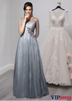Scoop Neck Mother of the Bride Dress – A Line Mother Gowns With 3/4  Sleeves