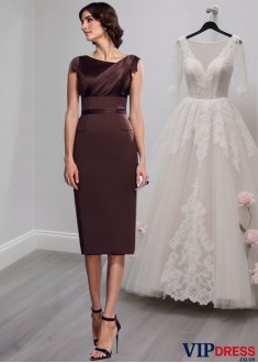  Chic Sleeveless Satin Knee-Length Sheath Mother of the Bride Dress