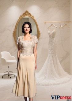 Square Neck A-Line Knee Length Mother Of The Groom Outfits - Half Sleeve