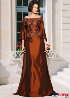 Elegant Beaded Taffeta Off Shoulder Mother of the Bride Dress