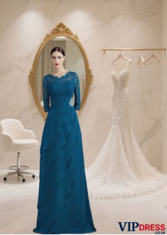 Chiffon V-Neck A-Line Mother of the Bride Dress with 1/2 Sleeves