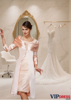 Elegant Elastic Woven Satin Knee-Length Formal Dress with Square Neckline