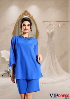 Bateau Neck Chiffon 3/4 Sleeve Knee Length Mother of the Bride Dresses For Wedding