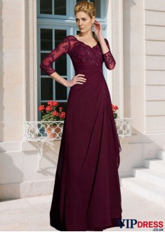 Elegant A-line Mother of the Bride Dress V-neck Chiffon Floor Length