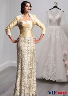 Strapless Lace Sheath Mother of the Bride Dress – Floor Length Sleeveless Gown