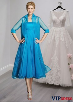 Elegant Strapless Organza Knee-Length Mother of the Bride Dress with Applique