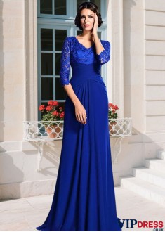 Applique Chiffon Mother of the Bride Gown with 3/4 Sleeves