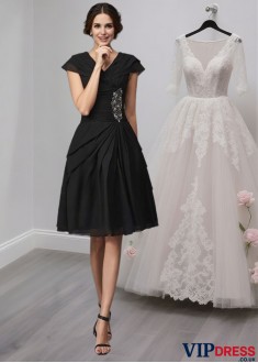 V-Neck Chiffon A-Line Sleeveless Mother of the Bride Dress with Beading