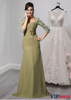 Sweetheart Chiffon A-Line Mother of the Bride Dress – Floor Length with Half Sleeves