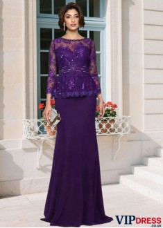 Long Sleeve Chiffon Mermaid Mother of the Bride Gown