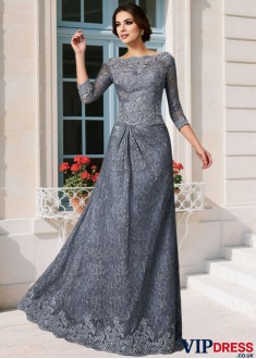 A-line Bateau Neck Mother of the Bride Dress with Sweep Train