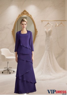 Floor-Length Sleeveless Chiffon Mother of the Bride Dress with Scoop Neck and Ruffles