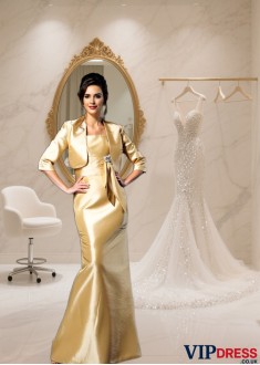 Sleeveless Taffeta Floor-Length Mother of the Bride Dress with Bowknot