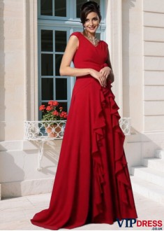 Elegant Chiffon V-Neck Mother of the Bride Dress with Handmade Flower Sleeveless A-Line Gown