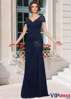 Elegant Chiffon V-Neck Mother of the Bride Dress with Beading – Mermaid Silhouette Gown