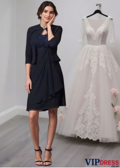 Knee-Length A-Line Dress with Lace and Half Sleeves for Special Occasion