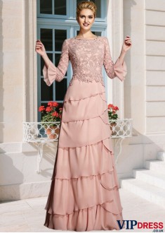 Elegant Ruffle Chiffon Scoop Sheath Mother of the Bride Dress