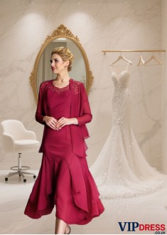 Scoop Neck Chiffon Tea-Length A-Line Dress - Elegant Formal Dress for Wedding or Party