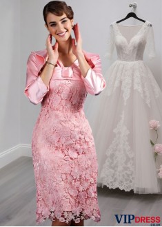 Chic Halter Neck Elastic Satin Mother of the Bride Dress with Lace