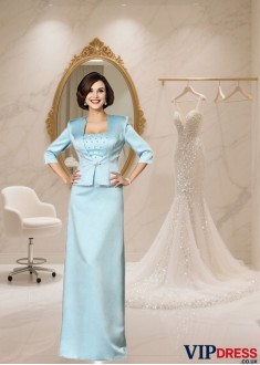 Strapless Satin Floor-Length Sheath Mother of the Bride Dress with Empire Waist