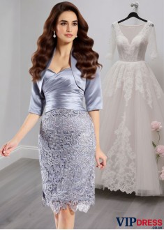 Sweetheart Neckline Mother of the Bride Dress – Lace Knee Length Gown