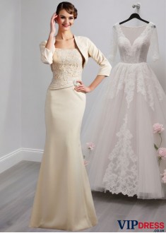 Elastic Satin Floor Length Mother of the Bride Dresses with Lace Details