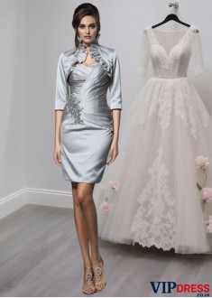 Sweetheart Satin Short Mother of the Bride Dresses – Sleeveless Sheath Style