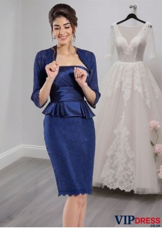 Strapless Taffeta Sheath Mother of the Bride Dress with Beading – Knee Length