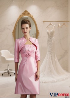 Strapless Knee-Length Taffeta Mother of the Bride Dress with Beading