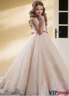 Tulle Lace Jewel Neck Flower Girl Dress – Sleeveless Ball Gowns