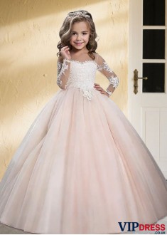 Floor-Length Tulle Flower Girl Dress – Scoop Neck