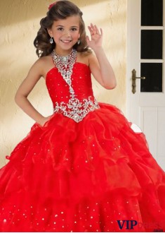 Elegant Halter Organza Flower Girl Ball Gown – Sleeveless Floor-Length Dress for Weddings