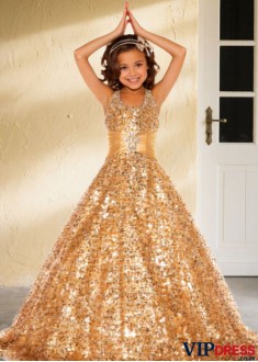Sparkly Sequin Halter A Line Princess Flower Girl Dresses UK Sale