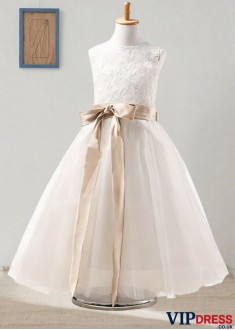 Jewel Neck Sleeveless Flower Girl Dress – Floor-Length