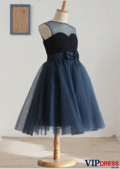 Tulle Jewel Neck Bowknot Sleeveless Ball Gown Flower Girl Dress