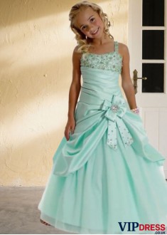 Satin Flower Girl Dress with Beading – Sleeveless A Line Princess Gowns