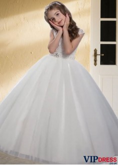 Tulle Ball Gown Sleeveless Floor-Length Flower Girl Dress with Beading