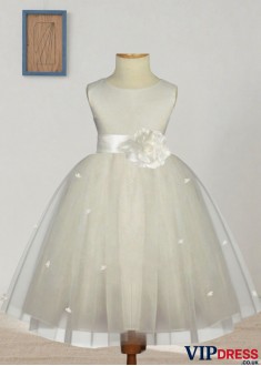 Tulle Scoop Neck Hand-Made Flower Princess Flower Girl Dress