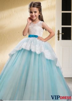 Floor-Length Jewel Neck Flower Girl Dress