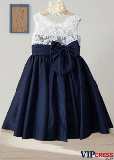 Elegant Sleeveless Chiffon Flower Girl Dress – A-Line Princess Gown with Bowknot